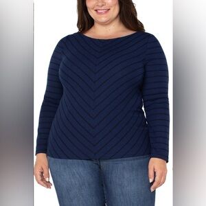 Liverpool Navy Chevron Texture Long Sleeve Top